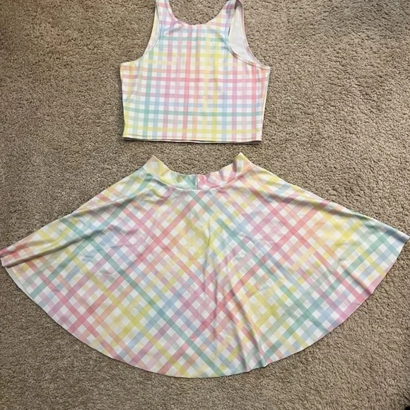 Rainbow Gingham Crop And Skirt Set - Picture 1 of 2